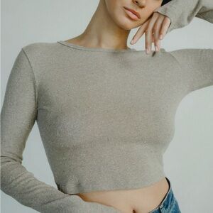 OZMA Silk Noil Twig Heather Lia Long Sleeve Crop Top